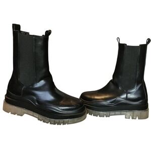 Azalea Wang Black Ghosted Platform Chelsea Boots Chunky Lug Sole Pull On Sz 8